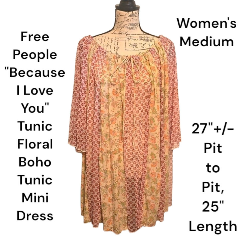 Free People "Because I Love You" Tunic Top Sheer Super Flowy Women's Medium EUC